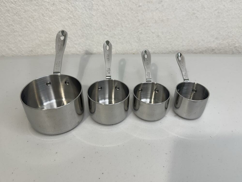 All-Clad Stainless Steel Measuring Cups 4pc Set Saucepan Design Riveted Handles